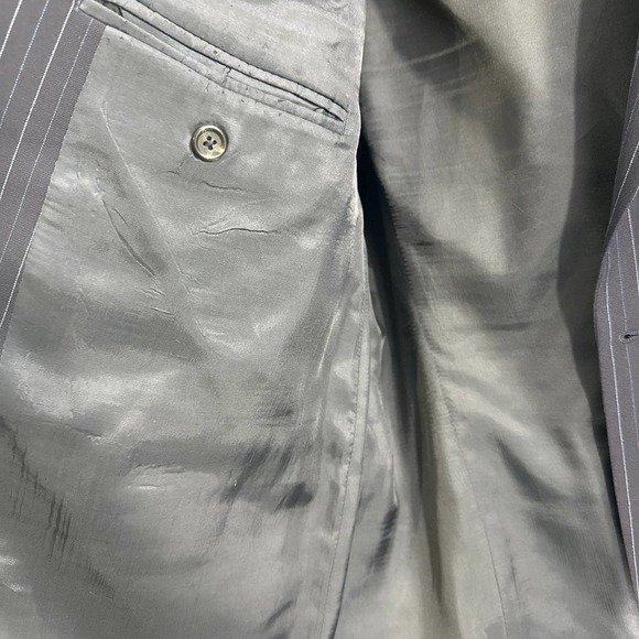 CHAPS Men's 100% 2 Button Wool Navy Blue Pin Stripe Sport Coat Suit Jacket 46R - Picture 2 of 5